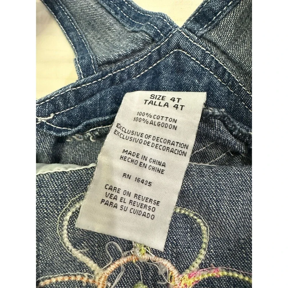 YOUNG HEARTS GIRLS DENIM OVERALLS COTTON SHORTALLS FLOWERS SIZE 4T